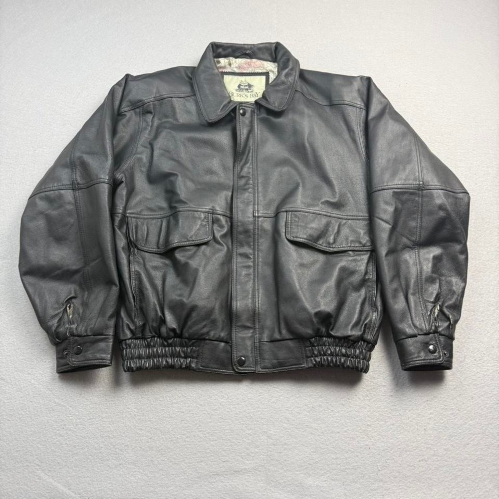 Vintage Burk's Bay Black Leather Bomber Jacket Size L
